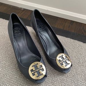 Tory Burch navy wedges